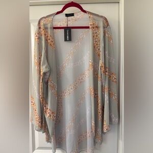 2BDESIRED Sheer Green and Orange Puakenikeni flower design cover up